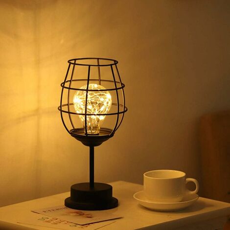 Veilleuse Rétro en Fer,Lampe de Table Créative Gobelet de Vin, Lampe de Nuit en Fil de Cuivre pour Home Restaurant Hotel Piles non Incluses