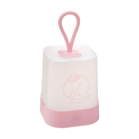 Veilleuse tactile en silicone pour enfant avec poignée motif lapin qui dort LED - Rose - H 16 cm - Livraison gratuite