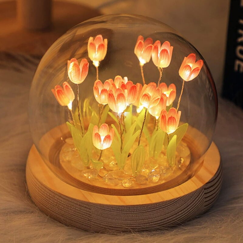 Veilleuse tulipe rose à faire soi-même, jolie veilleuse à faire soi-même, fausse fleur, lampe de chevet pour chambre à coucher, lampe décorative en