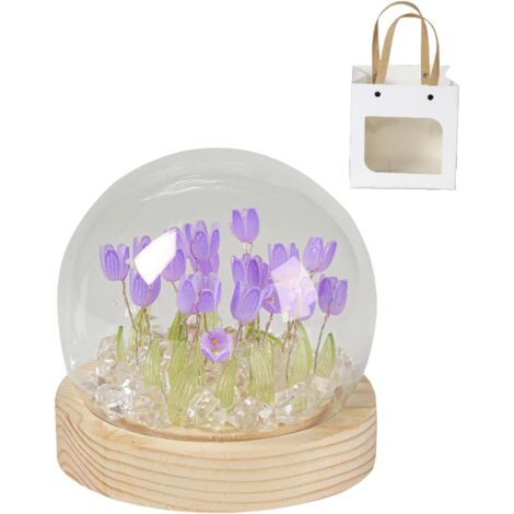 Veilleuse tulipe violette artisanale – 20 fleurs – cadeau Noël/anniversaire – avec sac