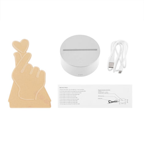 Veilleuse visuelle 3D à illusion d'optique USB 4,5 V avec 7 couleurs et écran tactile (base blanche)