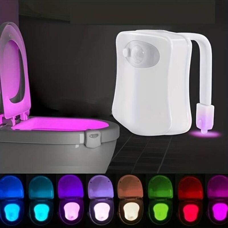 Veilleuse WC - LED - Capteur de Mouvement - 8 Couleurs - Piles AAA - Blanc