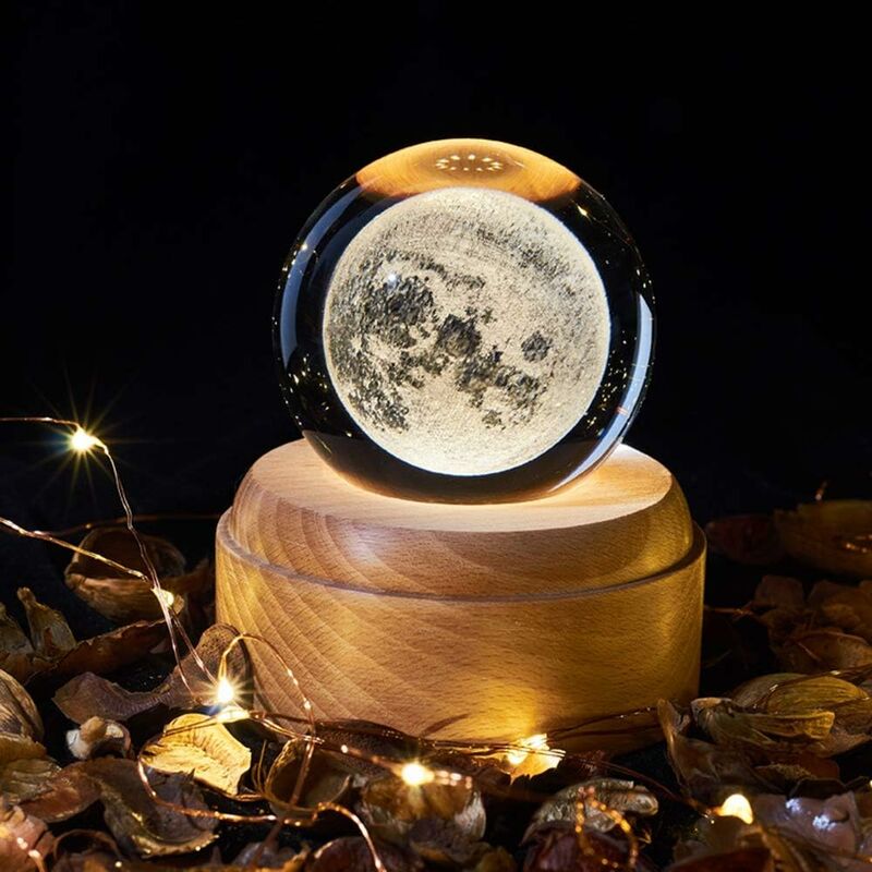 Groofoo - Boîte à musique,boule de cristal avec veilleuse de nuit Boîte à musique avec socle en bois pour projecteur à del pour Noël,cadeau de