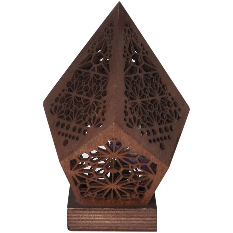 Veilleuses de Noël en bois, lampe LED en forme de cristal creux en bois de 7,1 pouces rechargeable par USB, effet vitrail coloré de style bohème,