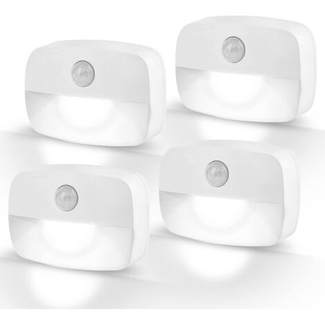 Veilleuses LED à détecteur de mouvement, lot de 4, éclairage intérieur pour couloirs, placards et chambres d'enfants, lumière blanche froide