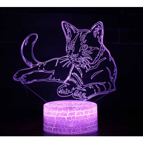 Veilleuse　Veilleuse Chat 3D LED Lampe Optique Illusion Veilleuse Enfant Lampe de Chevet Table Bureau Cadeaux Pour Filles Garçons 16 Couleurs avec Télécommande-RAPANDA
