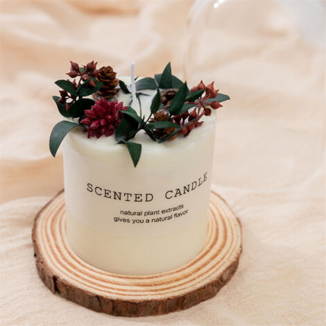 Vela aromática con tapa de cristal y base de madera – vela de cera de soja con flores secas para decoración y como regalo, Tipo 1