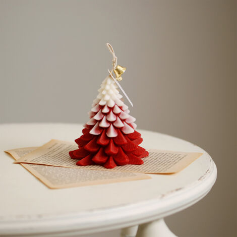 Vela aromática navideña, 100 g de cera roja con forma de árbol de Navidad, 5 x 9,5 cm y 8,5 x 9 cm, en caja de regalo.