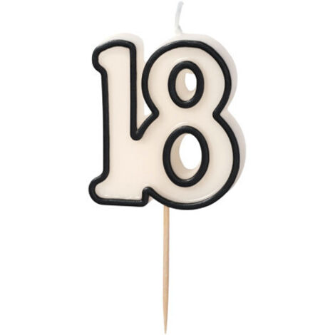 Vela de cumpleaños '18', dieciocho, blanco y negro, 5,5 cm