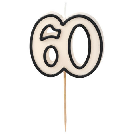 Vela de cumpleaños '60', sesenta, blanco y negro, 5,5 cm