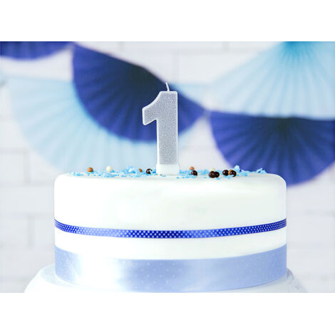 Vela de cumpleaños Número 1, plata, 7cm (1 caja / 24 uds.)