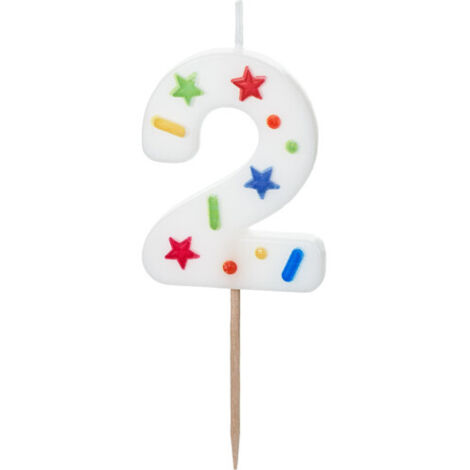 Vela de cumpleaños número 2, confeti blanco, 5,5 cm