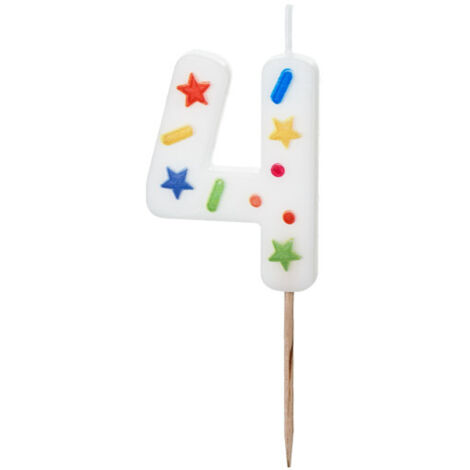 Vela de cumpleaños número 4, confeti blanco, 5,5 cm