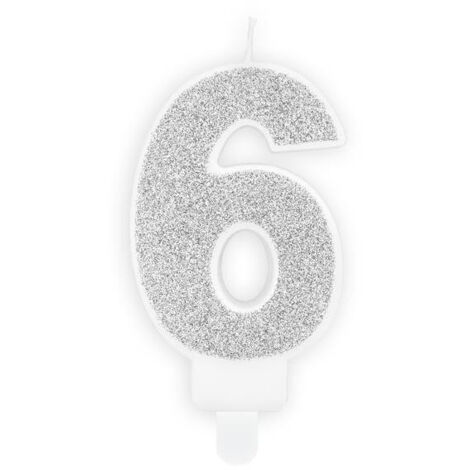 Vela de cumpleaños número 6, plateada