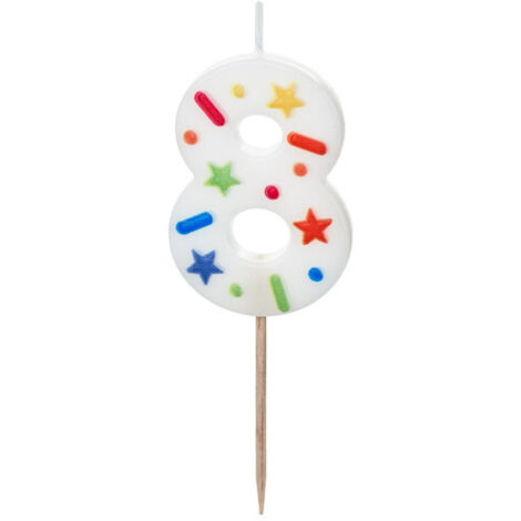 Vela de cumpleaños número 8, confeti blanco, 5,5 cm