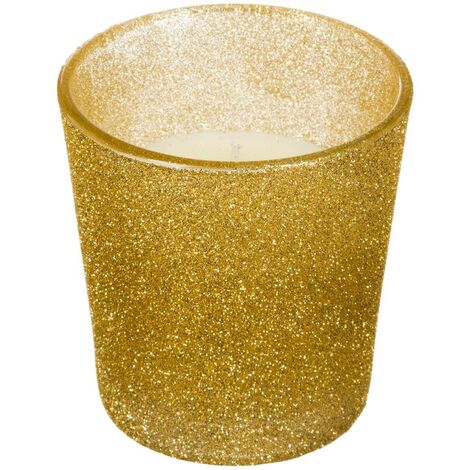 Vela de purpurina H.8cm 90 gr con tarro de cristal dorado - Feeric lights & christmas