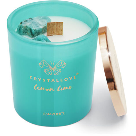 Vela de soja CRYSTALLOVE con amazonita, limón y lima, 400 g - Edición limitada