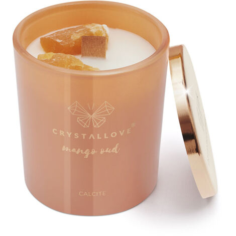 Vela de soja CRYSTALLOVE con calcita, mango y oud (400 g) - Edición limitada