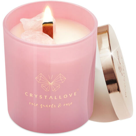 Vela de soja CRYSTALLOVE con cuarzo rosa y rosa 220 g