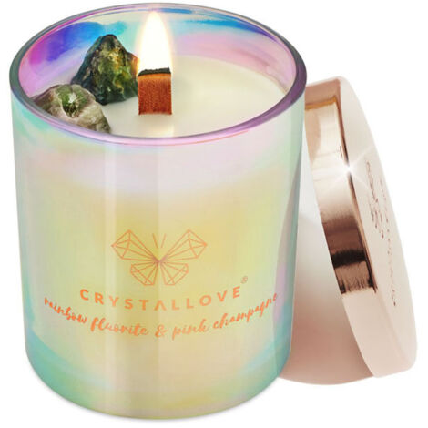 Vela de soja CRYSTALLOVE con fluorita arcoíris y champán rosa, 220 g
