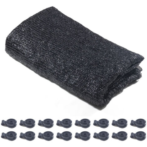 Vela de sombra con 16 clips, 50% de protección solar, malla resistente a los rayos UV, 1,8 x 6 m, color negro, ideal para plantas, invernaderos, jardines, granjas y piscinas.