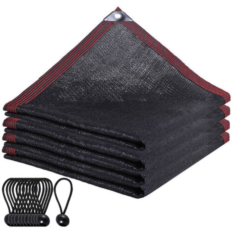 Vela de sombra con cintas elásticas, 90% de protección solar, malla resistente a los rayos UV, 3 x 3 m, negra, para jardín, invernadero, perrera, patio o piscina.