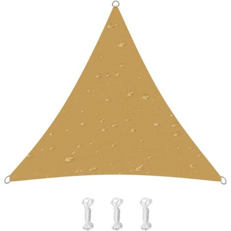 Vela de sombra con un 95 % de protección UV, ideal para terraza, balcón, jardín, fiestas y eventos al aire libre (3 x 3 x 3 metros, color amarillo arena).