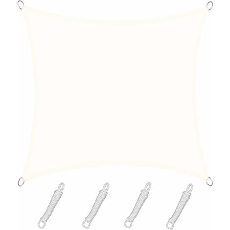 Vela de Sombra Cuadrada Rectangular 4x4m Color Crema, Toldo Impermeable 95% Protección UV, para Exterior, Jardín y Patio, Piscina