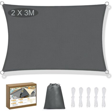 Vela de sombra para exteriores de 2 x 3 m con ojales, rectangular, 95 % de protección UV, ideal para patio, terraza, jardín, piscina y camping.
