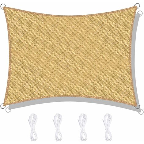 Vela de Sombra Rectangular, Vela de Sombra Rectangular HDPE 3x4M Rayos UV Resistente Transpirable Vela de Sombra Rayos UV para Jardín Patio Camping - Color Arena