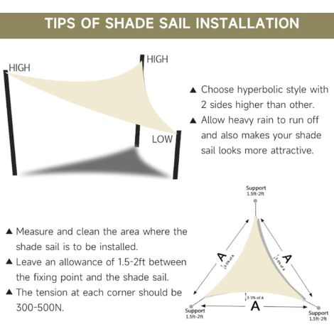Vela de sombra triangular YMYNY, 3,6 x 3,6 x 3,6 m, poliéster Oxford y 95 % de protección UV, resistente al desgarro, impermeable