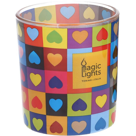 Vela en vaso pop art ø7,5x8,4cm corazones magic lights