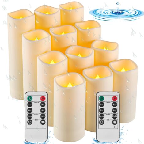Vela impermeable para exteriores, vela LED sin llama a pilas, vela analógica resistente a altas temperaturas, 12 unidades.