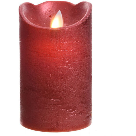 Vela interior de led ø7,5x12,5cm color rojo.acabado metálico luz blanco cálido