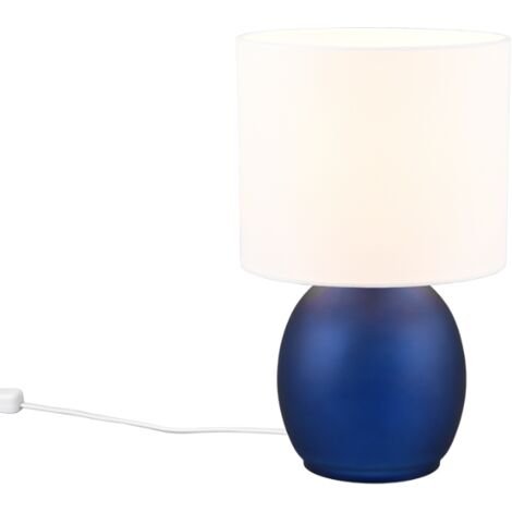 VELA LAMPADA DA TAVOLO BASE VETRO BLU CON PARALUME BIANCO H. 29CM 1 LUCE ATTACCO E14