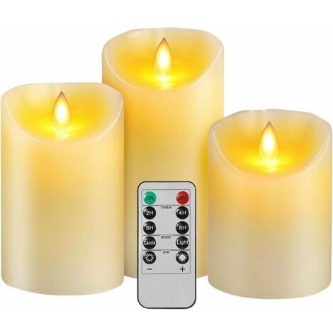 Vela LED con llama parpadeante, paquete de 3 (10 cm, 12,7 cm, 15 cm), vela LED blanca con control remoto de 10 teclas, función de temporizador, decoración de ambiente para Navidad, boda