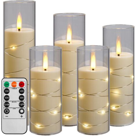 Vela LED con luces de hadas, vela a pilas con mando a distancia y temporizador de 24 horas, vela sin llama para decoración del hogar (Blanco marfil, juego de 5)