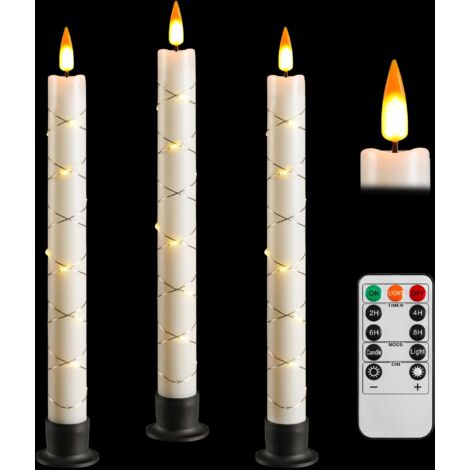 Vela LED con mando a distancia y temporizador, vela a pilas con luces de cadena, mecha dinámica 3D, juego de 3, color marfil, con 3 bases negras, para decoración del hogar.