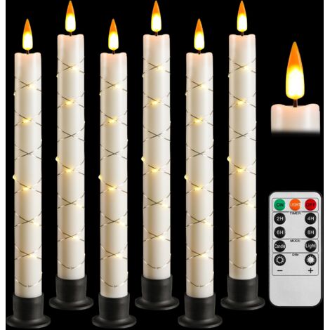 Vela LED con mando a distancia y temporizador, vela a pilas con luces de cadena, mecha dinámica 3D, juego de 6, color marfil, con 6 bases negras, para decoración del hogar.