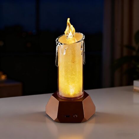 Vela LED sin llama, base dorada, efecto parpadeante realista, recargable por USB, 2 modos, 16 horas de duración de batería para decorar cenas románticas.