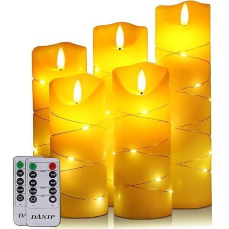 Vela LED sin llama con luces LED integradas, control remoto de 10 botones y temporizador de 24 horas.