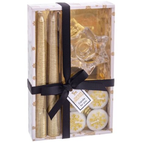 Vela Nav. 21,70X13,30X3,80 + Portavelas Set Oro Juinsa