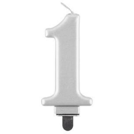 Vela número 1, plata metalizada, 8 cm