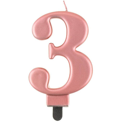 Vela número 3, oro rosa metalizado, 8 cm