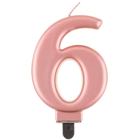 Vela número 6, oro rosa metalizado, 8 cm