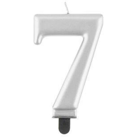 Vela número 7, plata metalizada, 8 cm