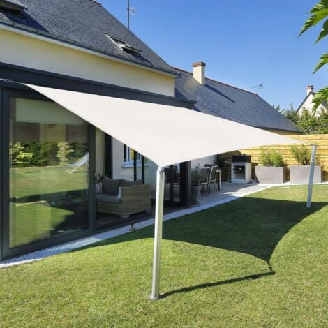 Vela ombreggiante rettangolare 3x5 m, tela impermeabile color crema, protezione dai raggi UV al 95%, per esterni, giardino e terrazza