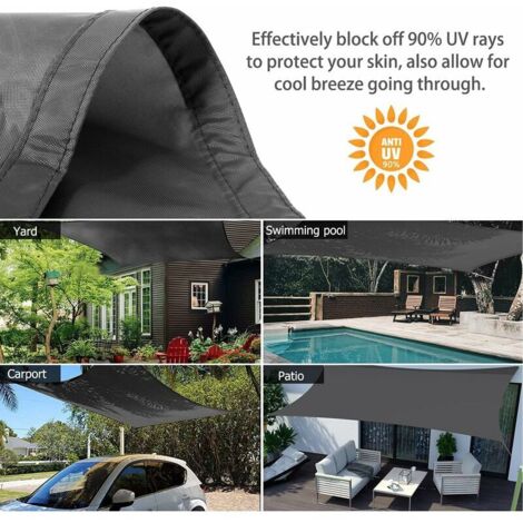 Vela ombreggiante rettangolare, resistente e traspirante per giardino, terrazzo, campeggio, feste, piscina, protezione UV, con corda (2x3 m, grigio)