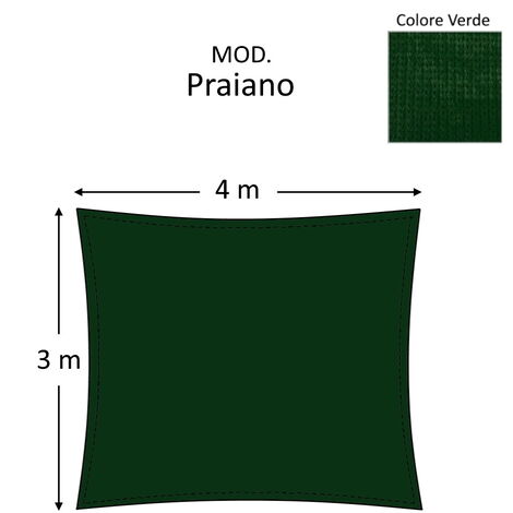 BRICOLIFE Vela ombreggiante tenda da sole telo PRAIANO colore VERDE rettrangolare 3x4 m