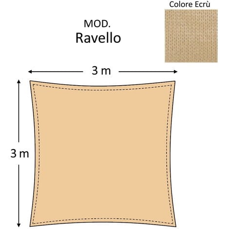 BRICOLIFE Vela ombreggiante tenda da sole telo RAVELLO colore ECRU' quadrata 3x3 m